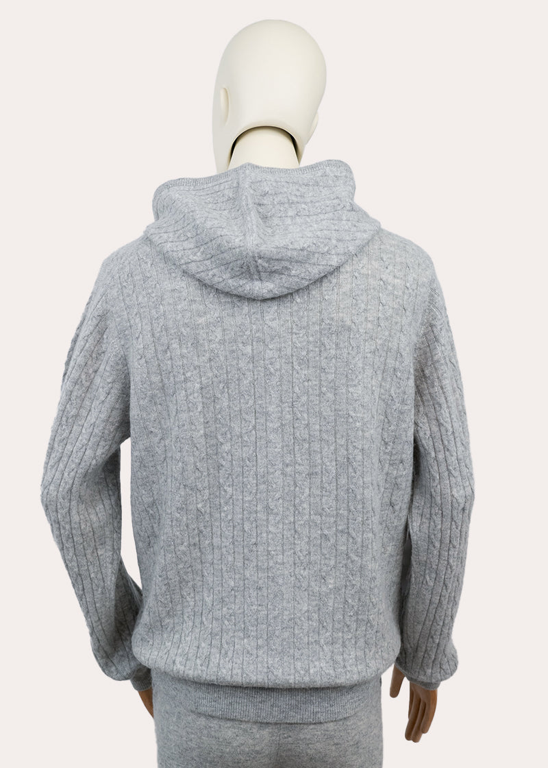 Cashmere Cable Knit Zip-Up Hoodie