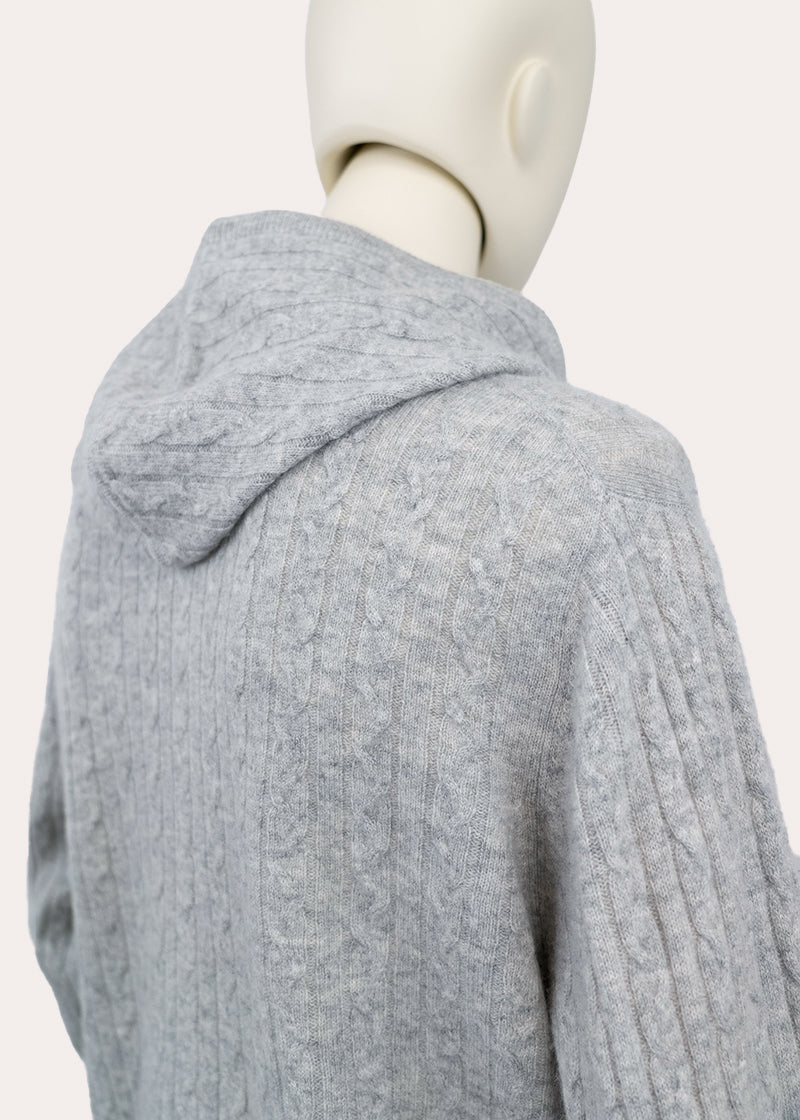 Cashmere Cable Knit Zip-Up Hoodie