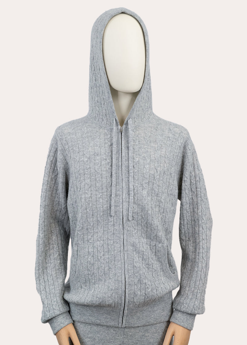 Cashmere Cable Knit Zip-Up Hoodie