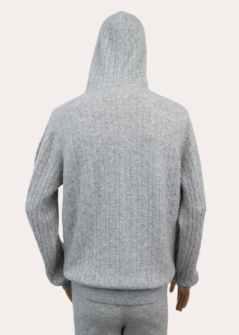Cashmere Cable Knit Zip-Up Hoodie