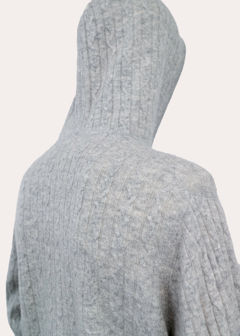 Cashmere Cable Knit Zip-Up Hoodie