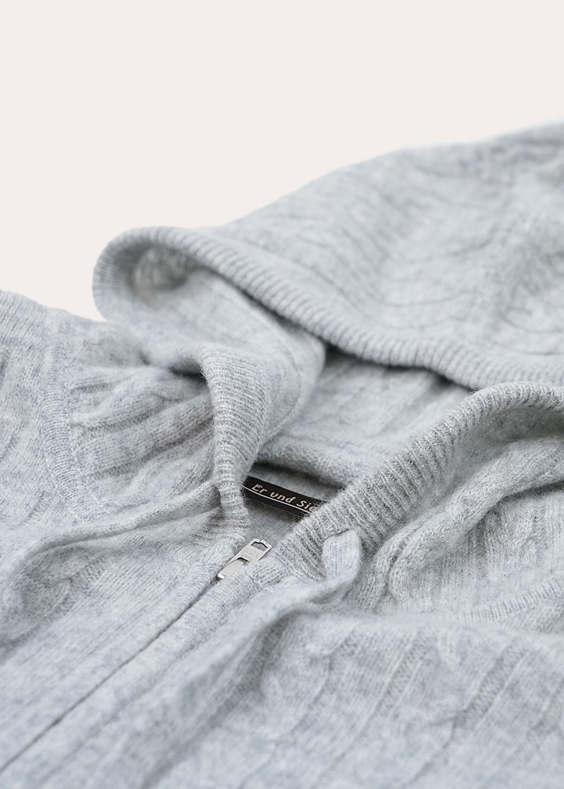 Cashmere Cable Knit Zip-Up Hoodie