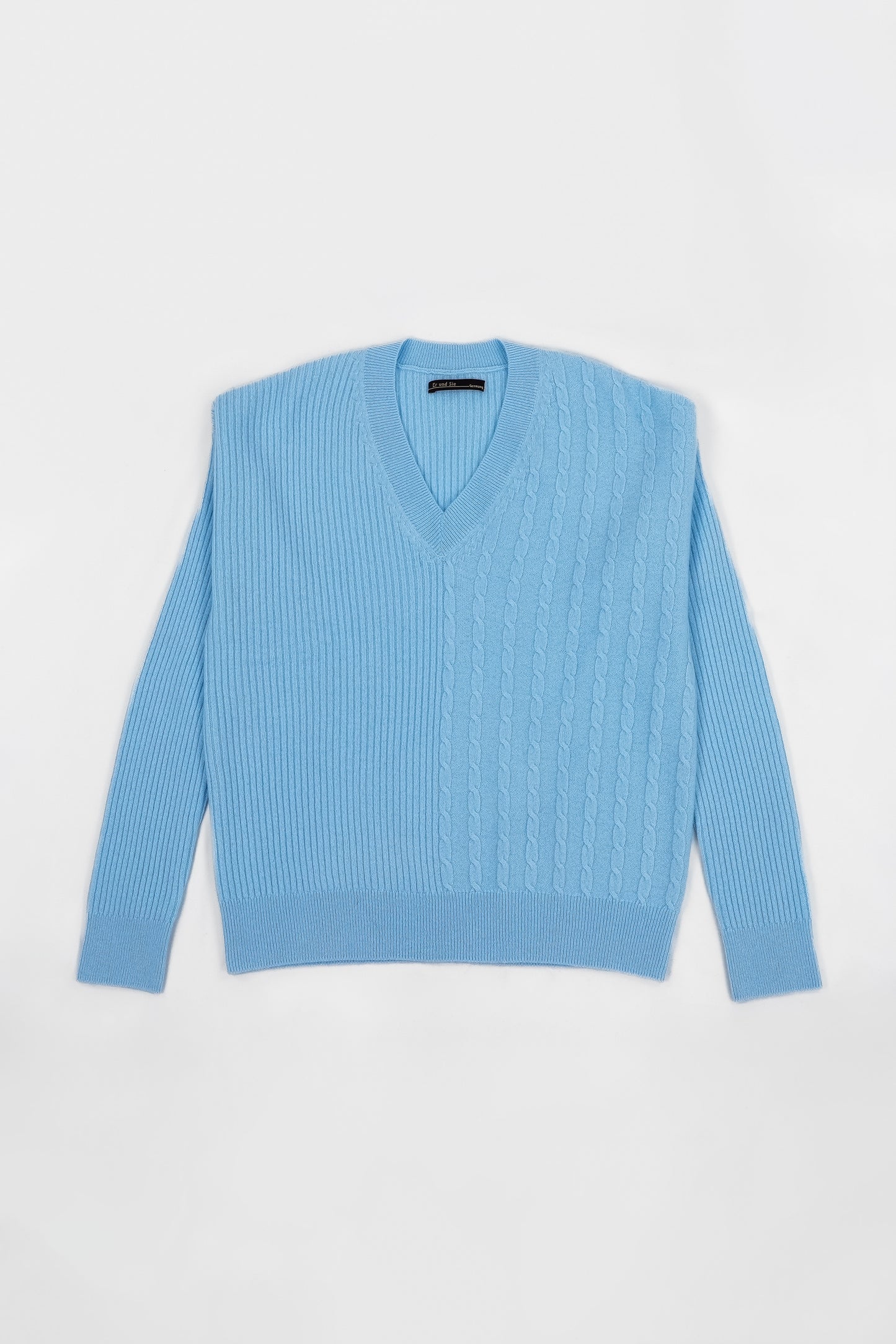 Dual Texture Cashmere V-Neck Pullover
