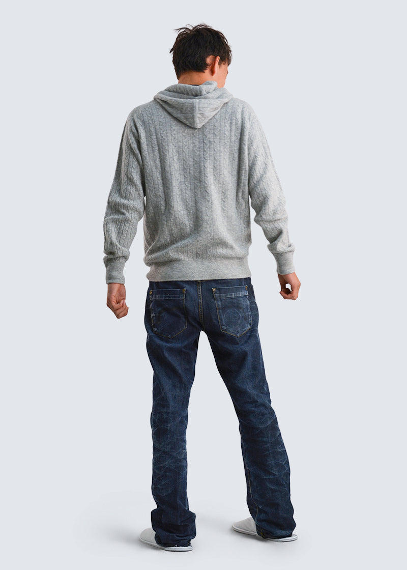 Kaschmir-Kapuzenpullover mit Zopfmuster und Reißverschluss