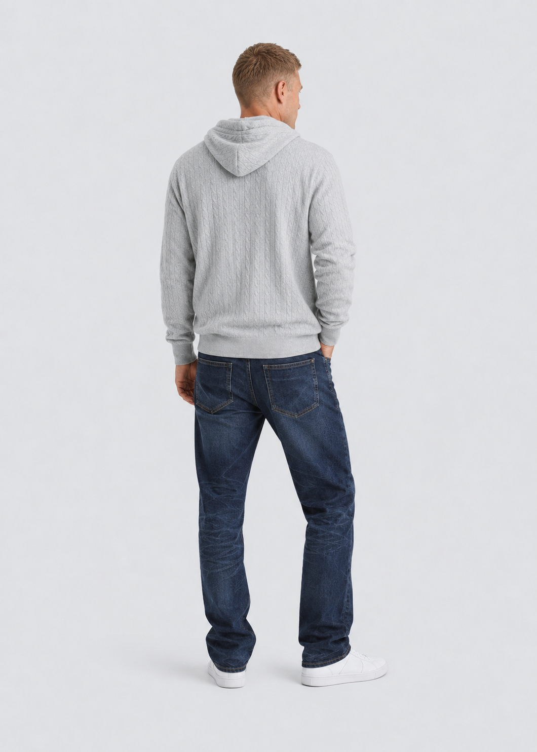 Cashmere Cable Knit Zip-Up Hoodie