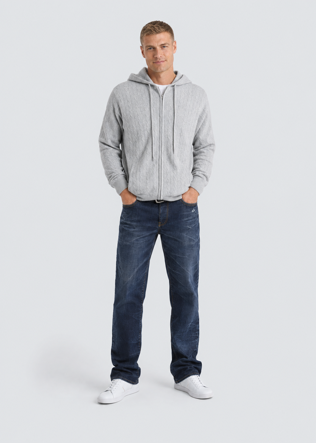 Cashmere Cable Knit Zip-Up Hoodie
