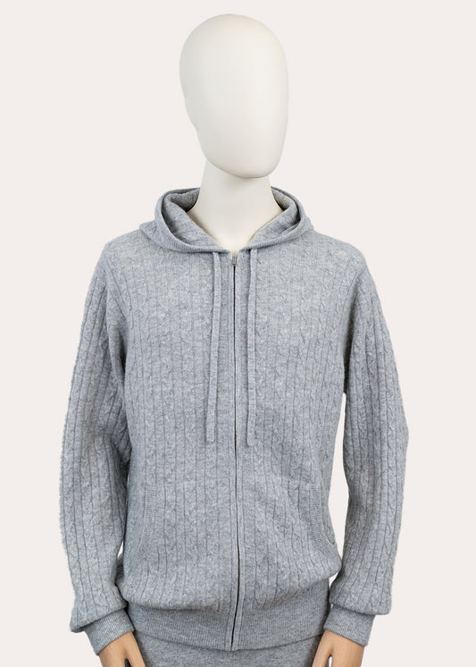 Cashmere Cable Knit Zip-Up Hoodie