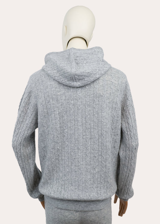 Cashmere Cable Knit Zip-Up Hoodie