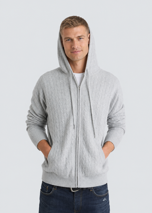Cashmere Cable Knit Zip-Up Hoodie