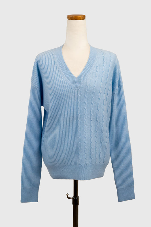 Dual Texture Cashmere V-Neck Pullover