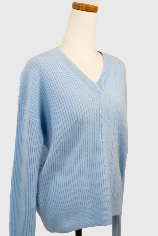 Dual Texture Cashmere V-Neck Pullover