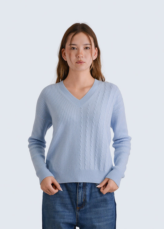 Dual Texture Cashmere V-Neck Pullover