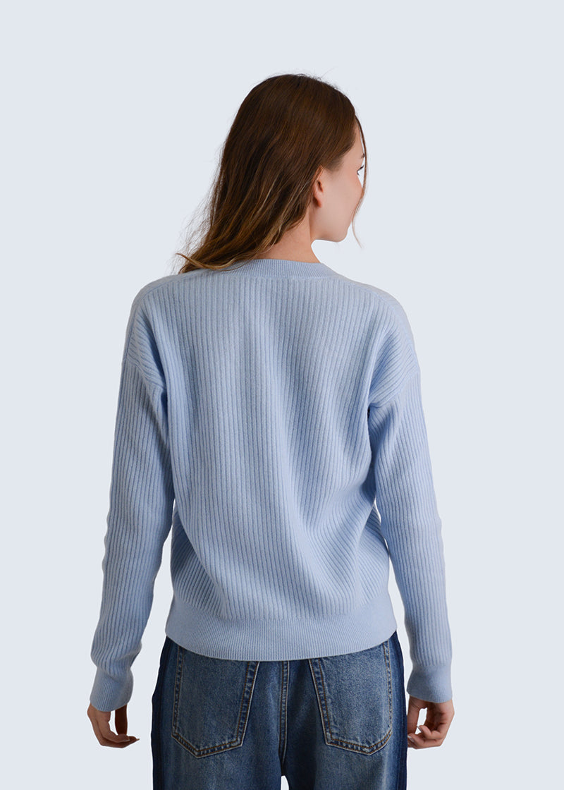 Pullover aus Kaschmir mit V-Ausschnitt und zwei Texturen