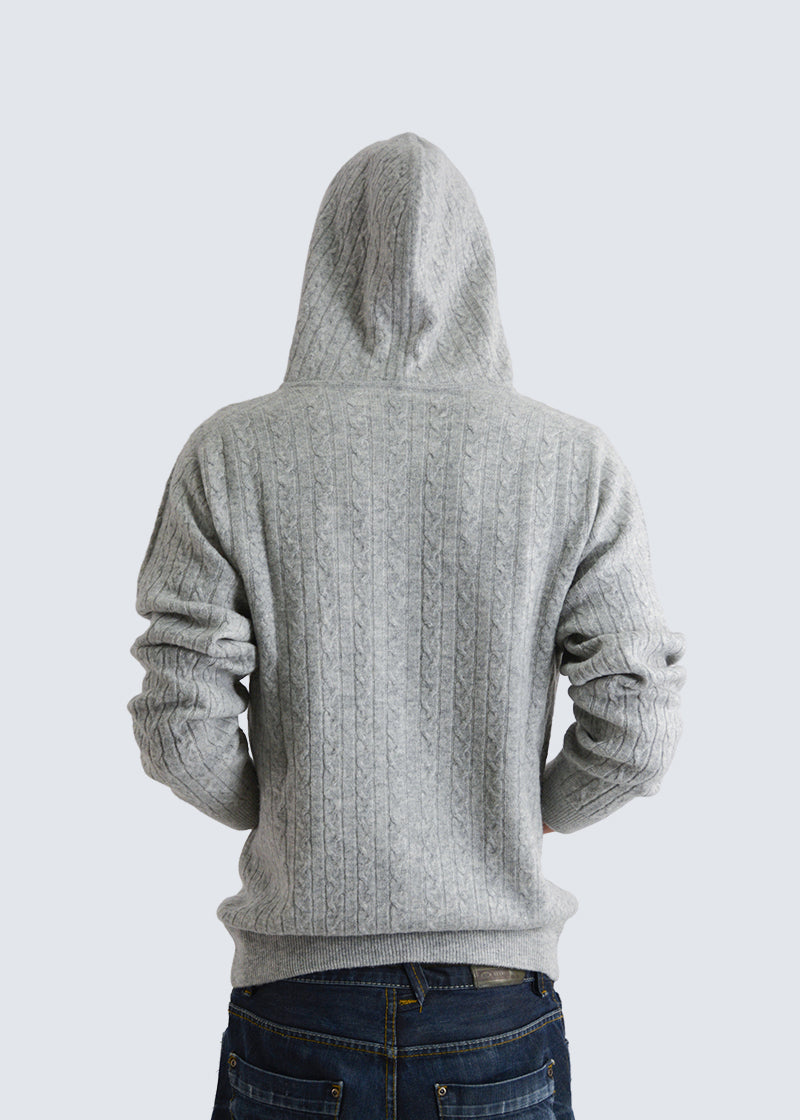 Kaschmir-Kapuzenpullover mit Zopfmuster und Reißverschluss