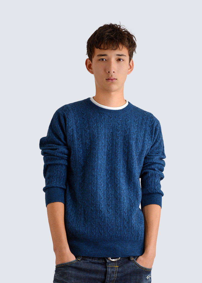 Premium-Pullover mit Rundhalsausschnitt und Zopfmuster