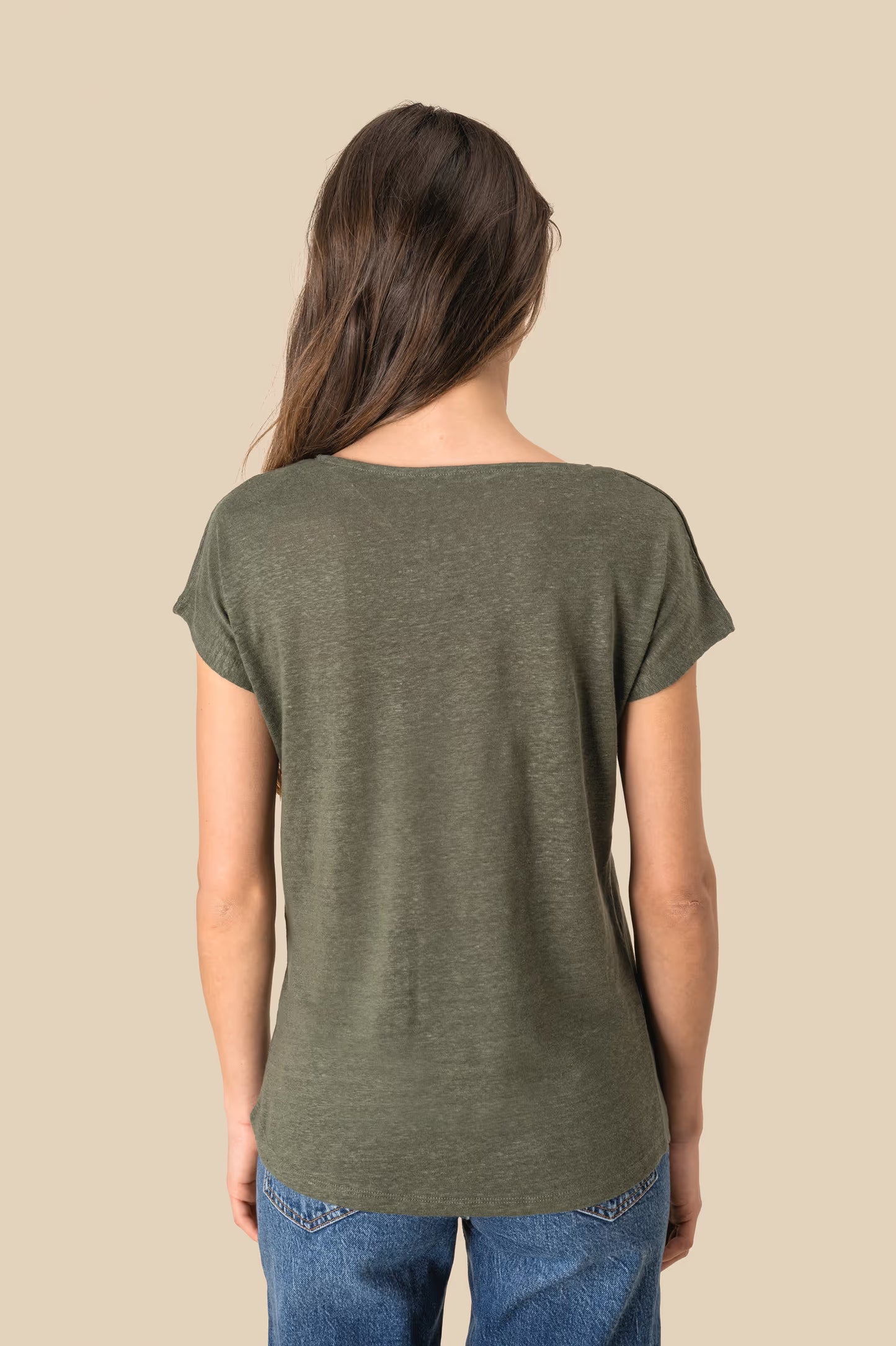 Ladies' V-neck linen t-shirt