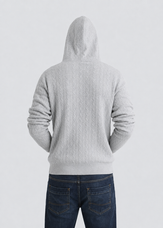 Cashmere Cable Knit Zip-Up Hoodie